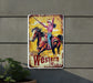 a western rodeo sign hanging on the side of a building