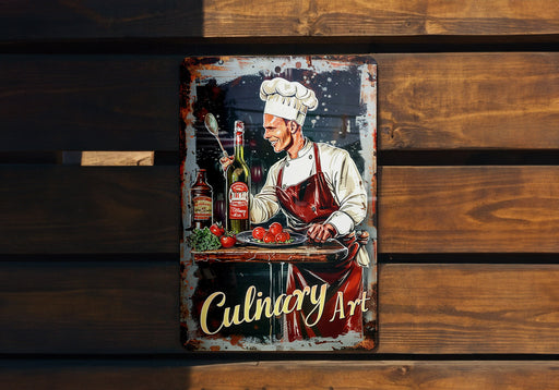 a sign on a wooden wall that says culinary art