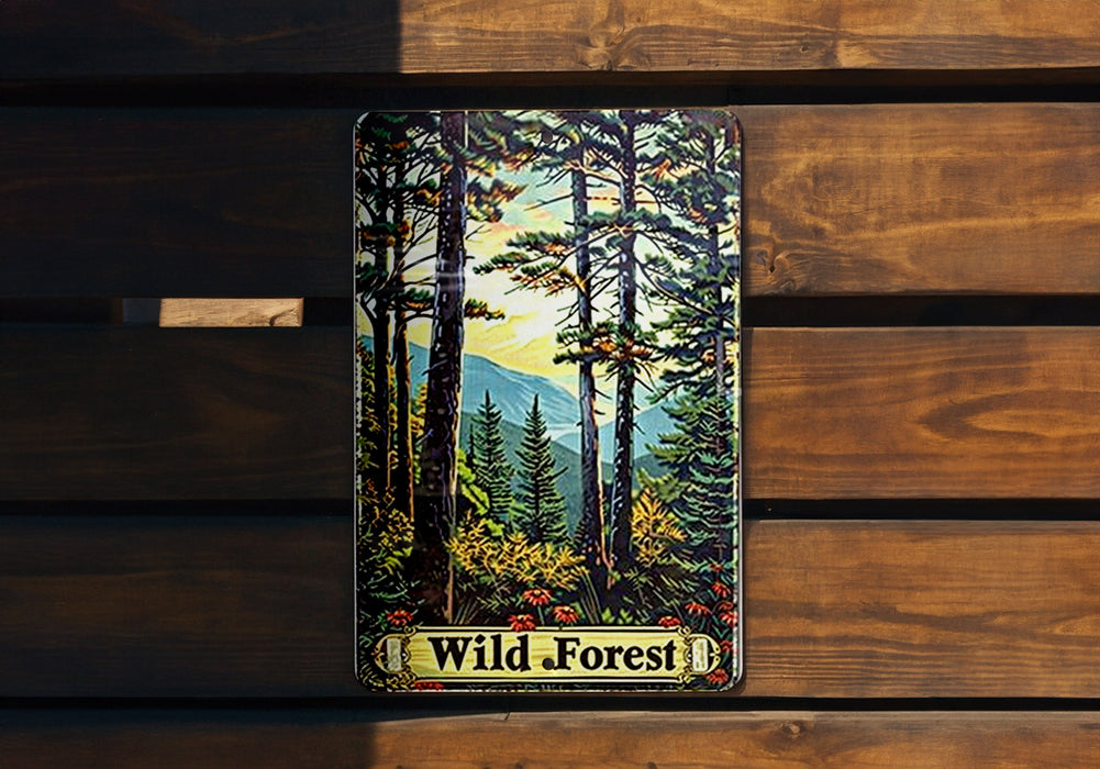 a picture of a wild forest on a wooden wall