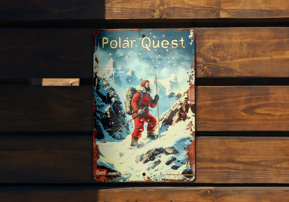 a polar quest book sitting on top of a wooden bench