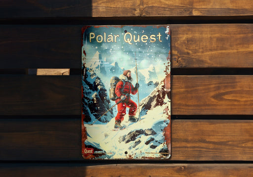 a polar quest book sitting on top of a wooden bench