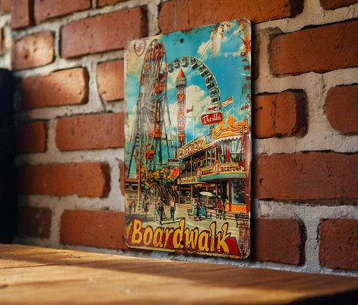 a picture of a ferris wheel on a brick wall