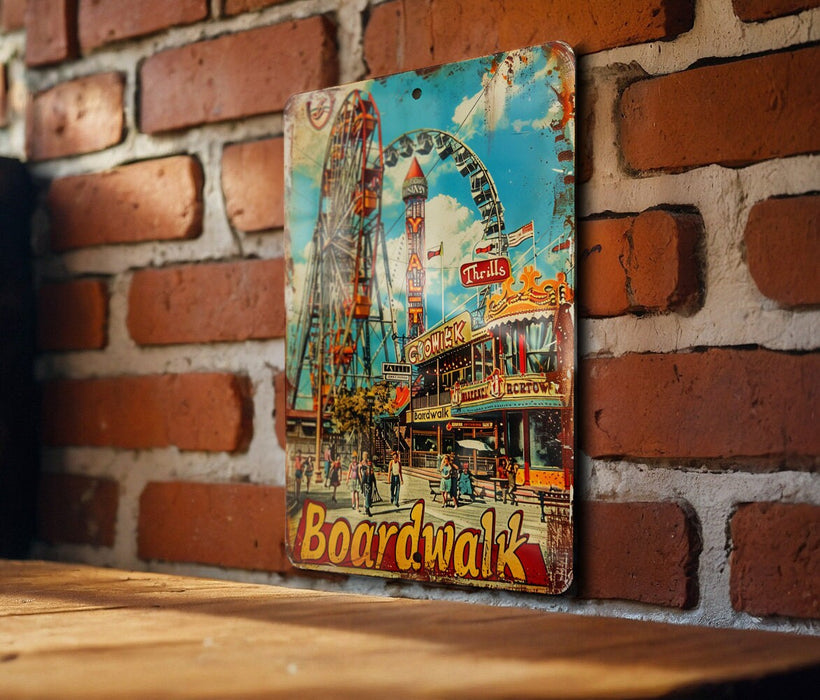 a picture of a ferris wheel on a brick wall