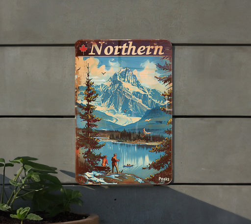 a painting of a mountain scene on a wall