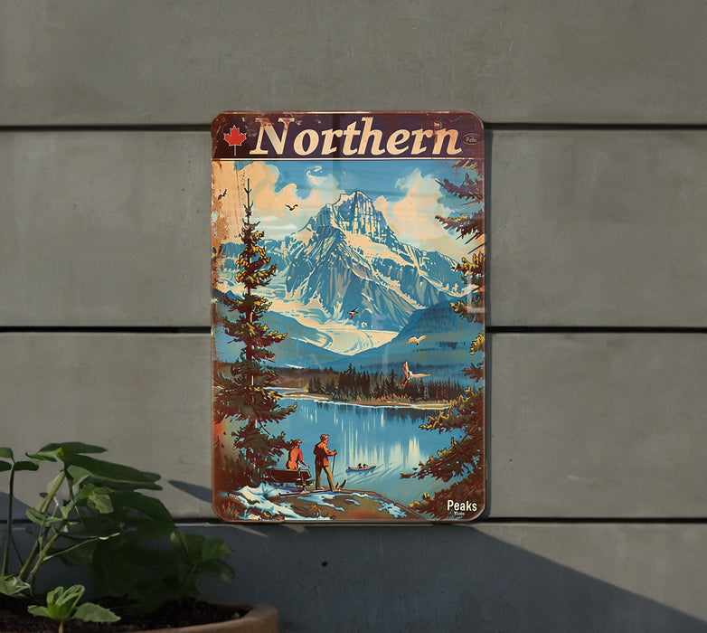 a painting of a mountain scene on a wall