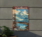 a painting of a mountain scene on a wall