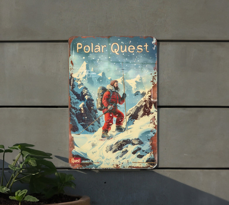 a polar quest sign on the side of a building