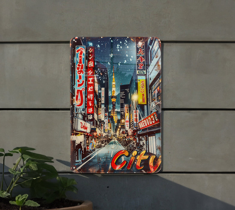 a picture of a city with neon lights