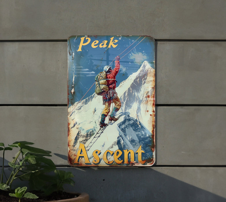 a sign on the side of a building that says peak ascent