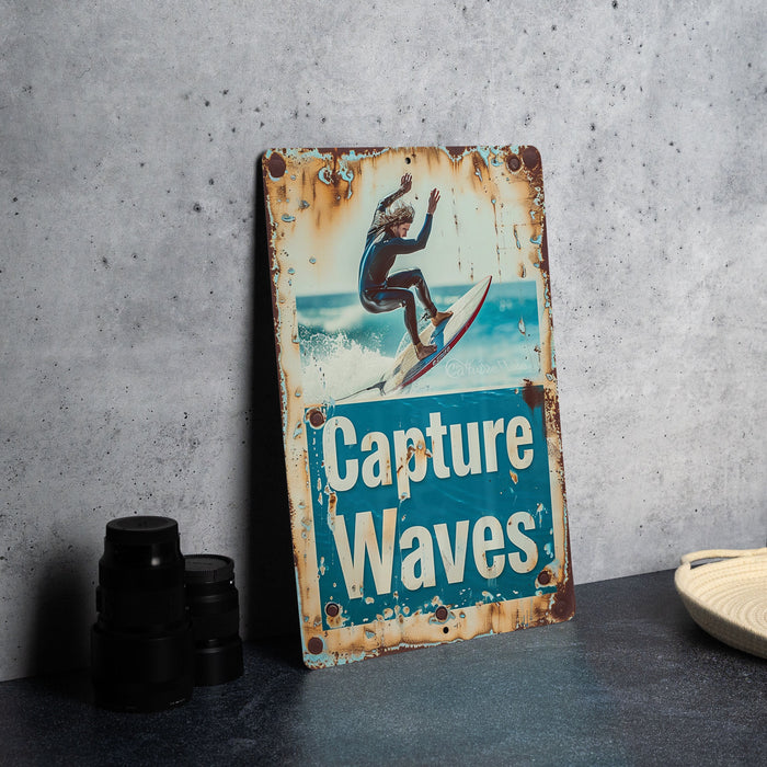 a picture of a sign that says capture waves