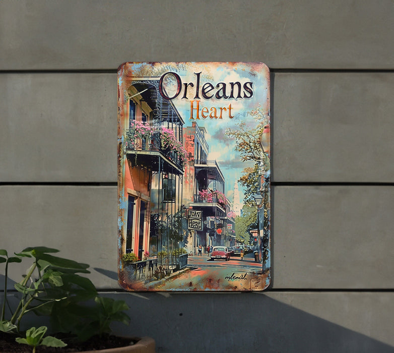 a sign on the side of a building that says orleans heart