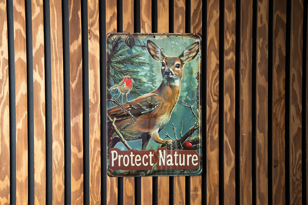 a picture of a deer and a bird on a wooden wall
