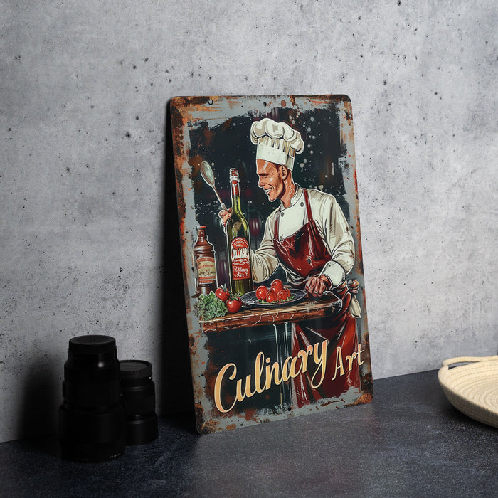 a painting of a man preparing food on a table
