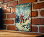 a picture of a man on skis on a brick wall