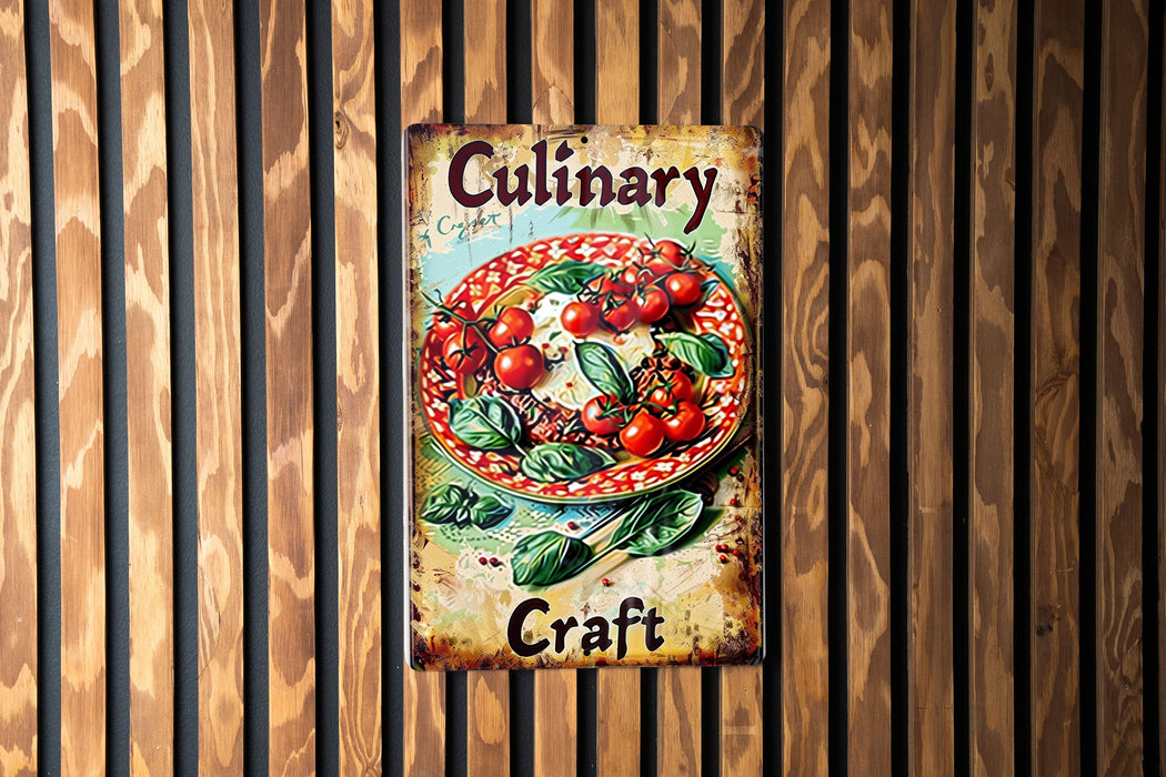 a sign on a wooden wall that says culinary craft