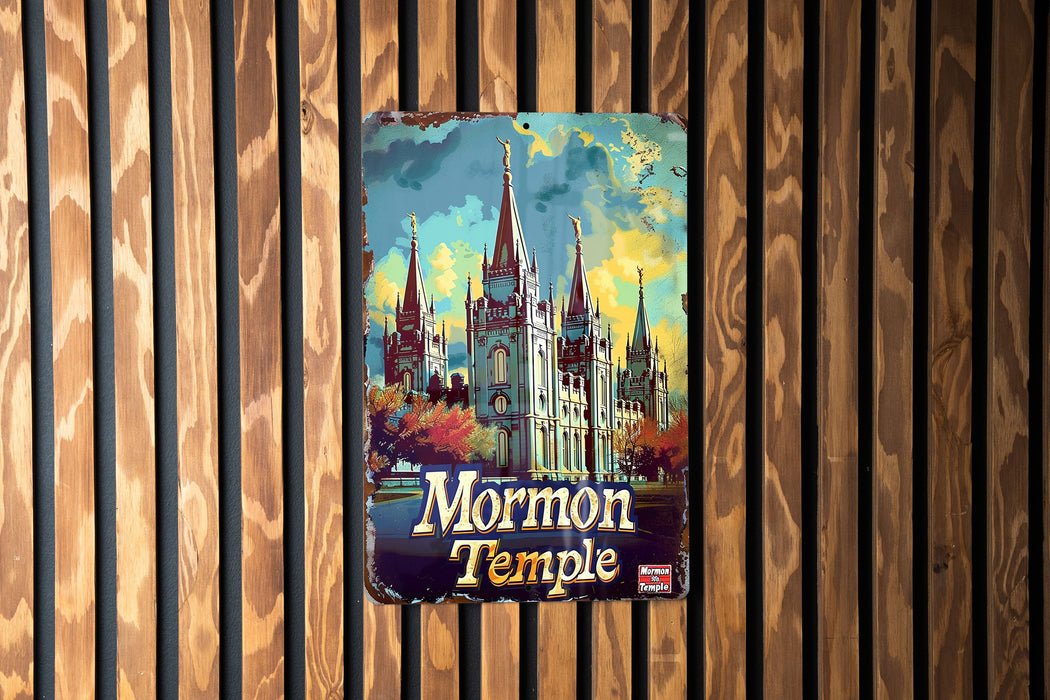 a sign on a wooden fence that says mormon temple