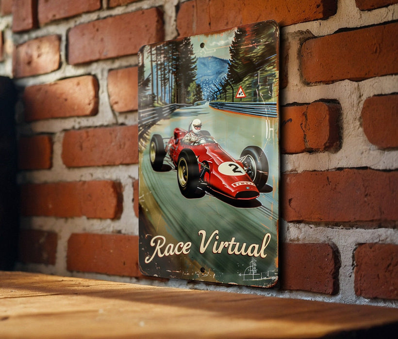 a picture of a race car on a brick wall