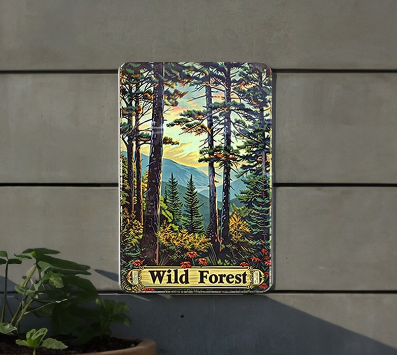 a painting of a forest with trees on it