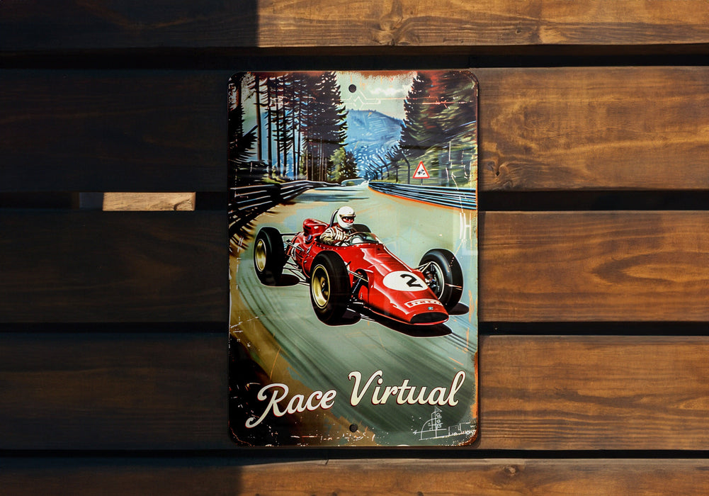 a picture of a race car on a wooden bench