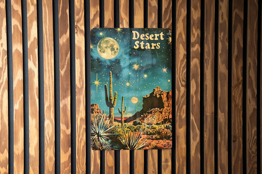 a desert stars book hanging on a wooden wall