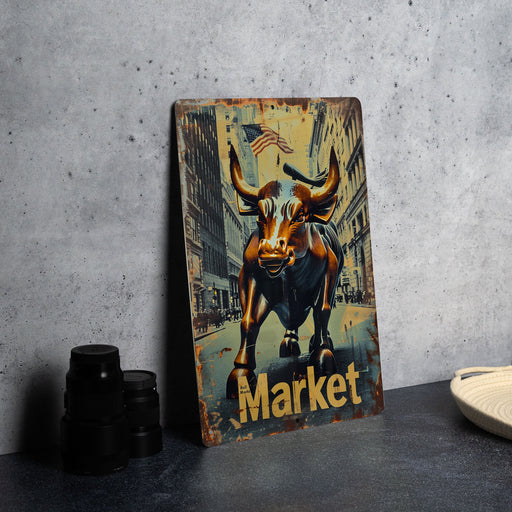 a picture of a bull on a market sign