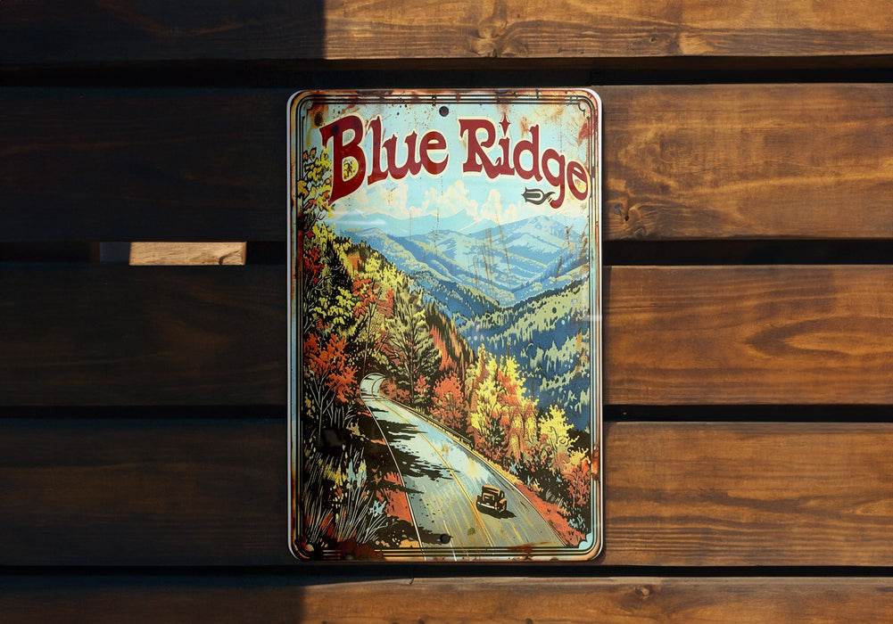 a blue ridge cigarette tin sitting on top of a wooden bench