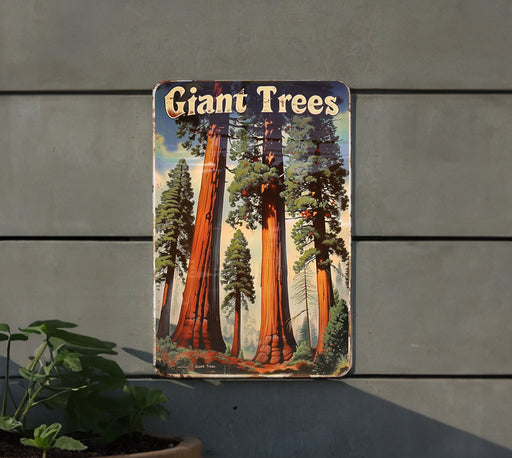 a picture of giant trees on the side of a building