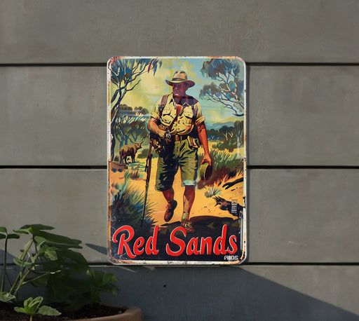 a red sands sign hanging on the side of a building