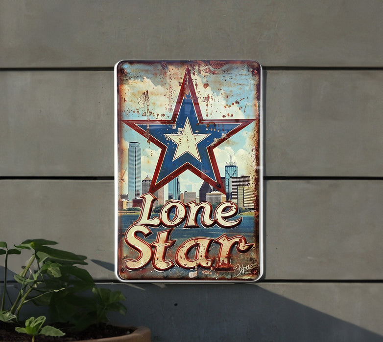 a lone star sign on the side of a building