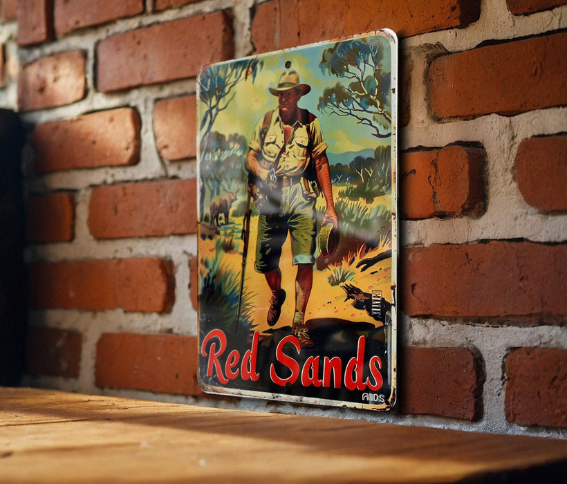 a red sands sign on a brick wall