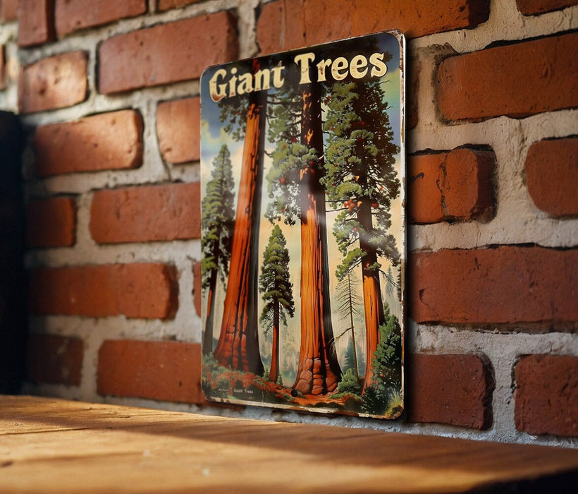a picture of giant trees on a brick wall