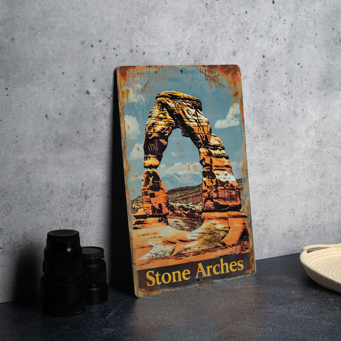 a picture of a stone arch in the desert