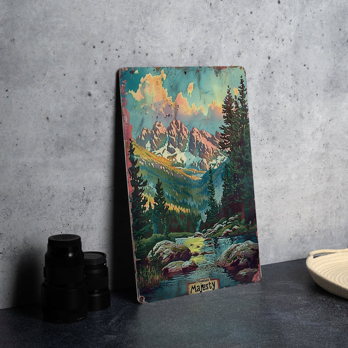 a painting of a mountain scene on a canvas