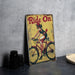 a picture of a woman riding a bike