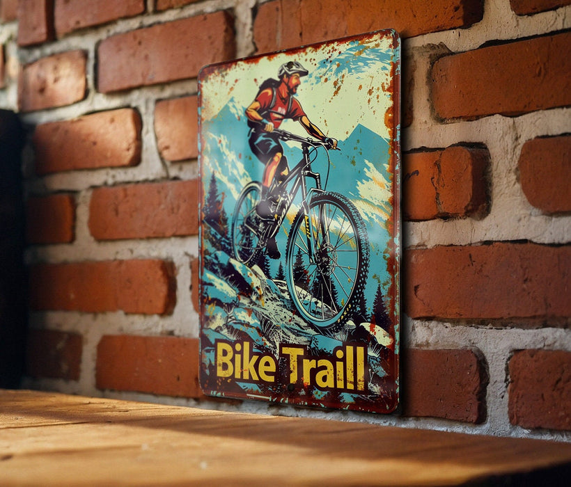 a picture of a man riding a bike on a brick wall