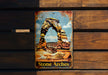 a sign on a wooden wall that says stone arches