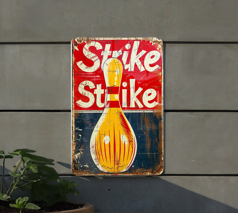 a sign on the side of a building that says strike strike