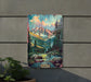 a painting of a mountain scene on a wall