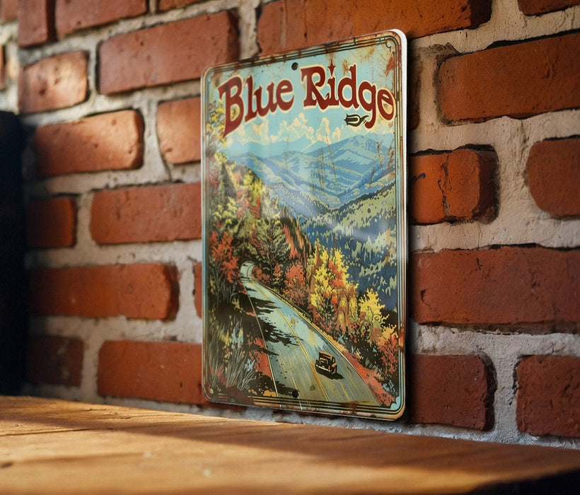 a picture of a blue ridge sign on a brick wall