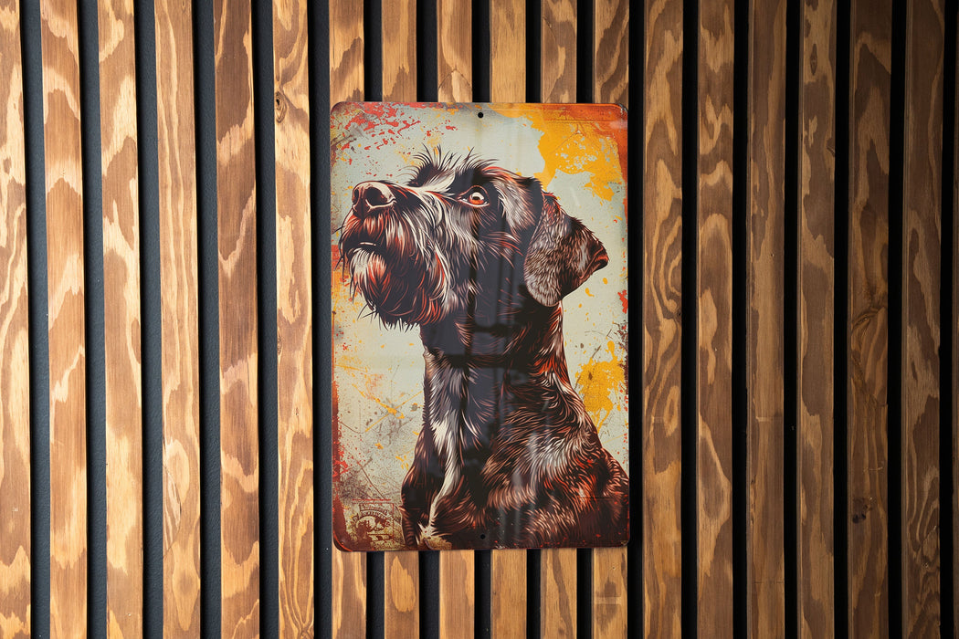 a painting of a dog on a wooden wall