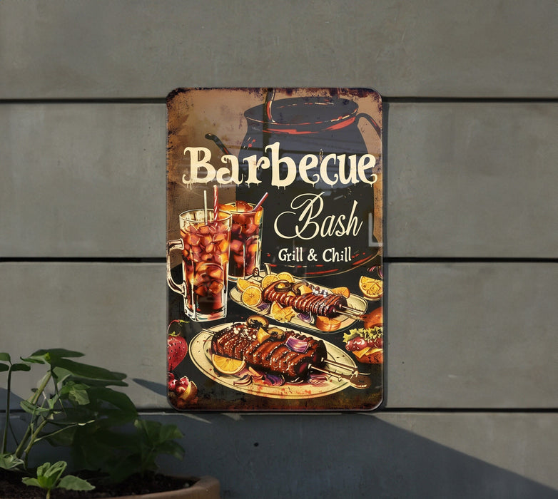 a sign on the side of a building that says barbeque bush grill and