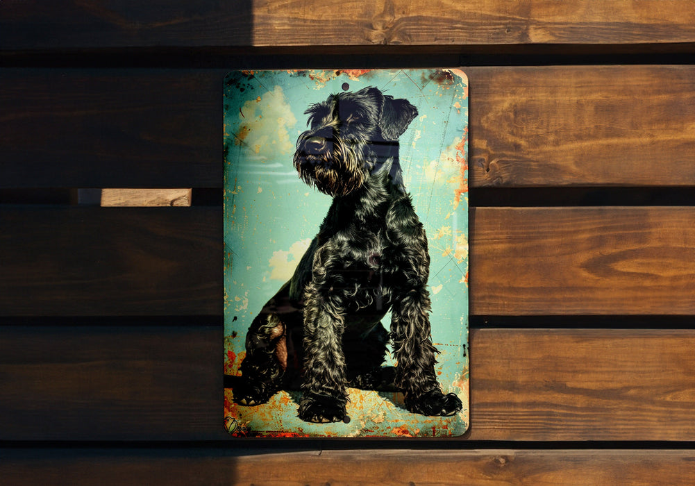 a black dog sitting on top of a wooden bench