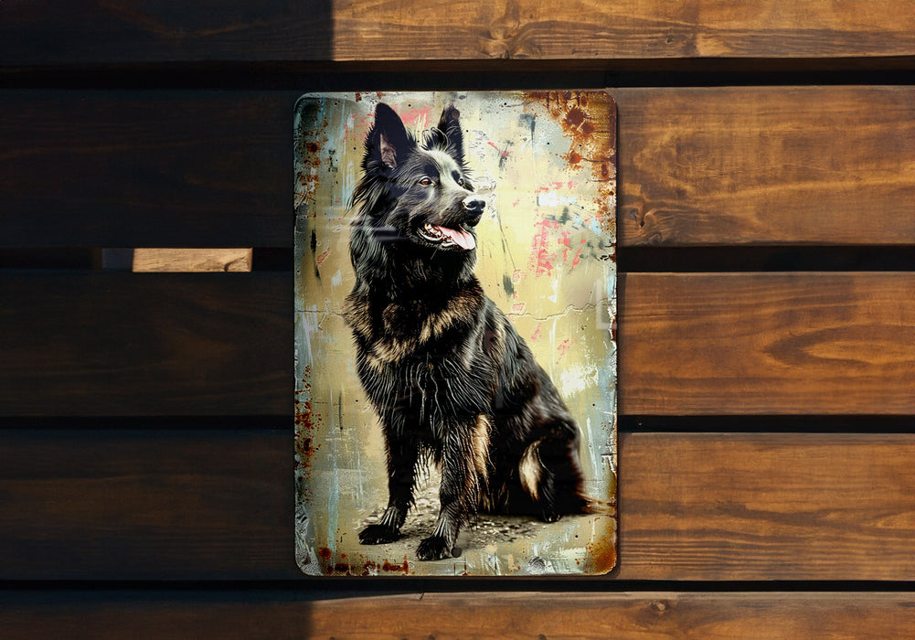a black and brown dog sitting on top of a wooden bench