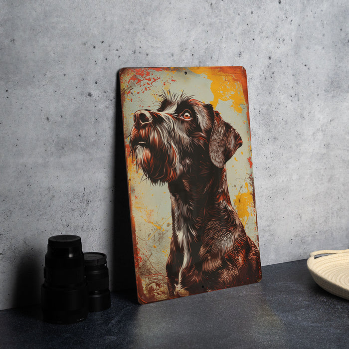 a painting of a dog on a wall next to a plate