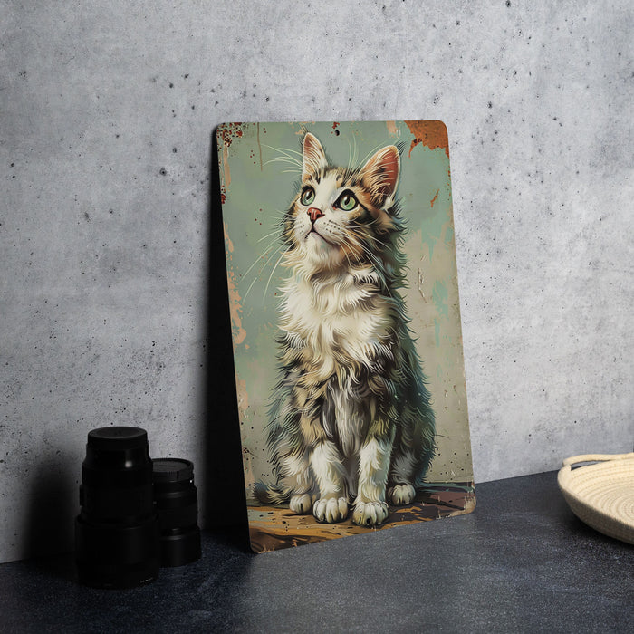 a painting of a kitten sitting on a table