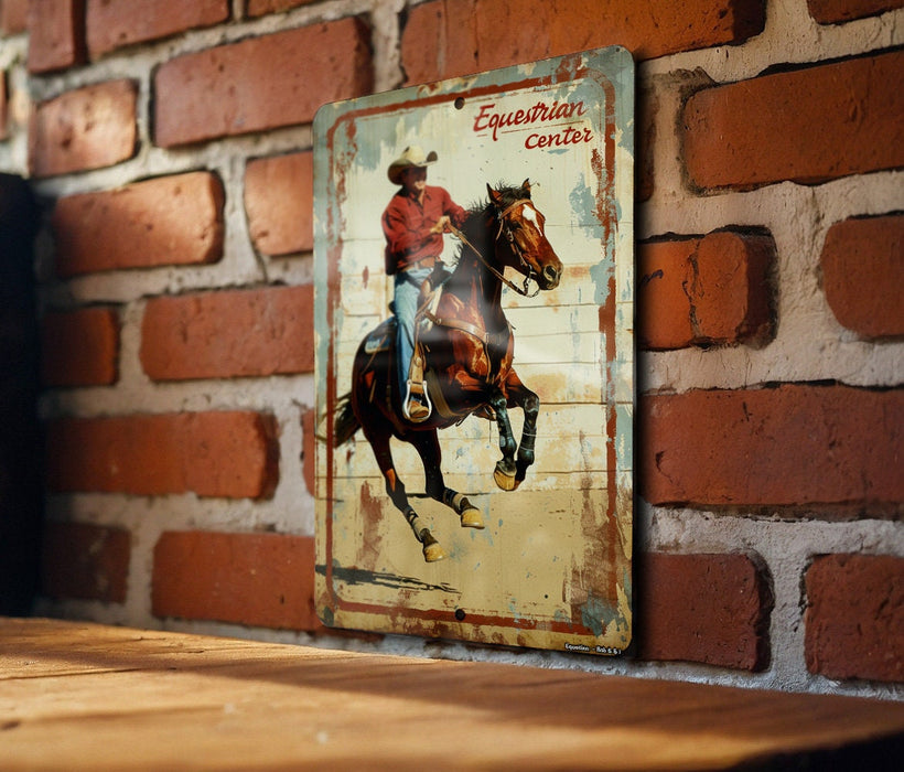 a picture of a cowboy riding a horse on a brick wall