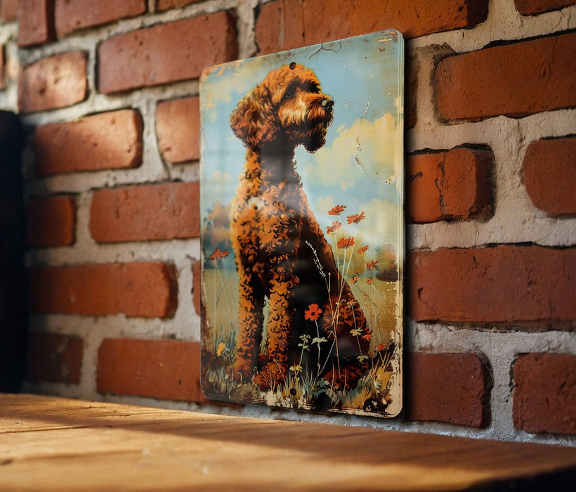 a picture of a dog on a brick wall