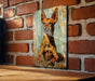 a painting of a dog on a brick wall