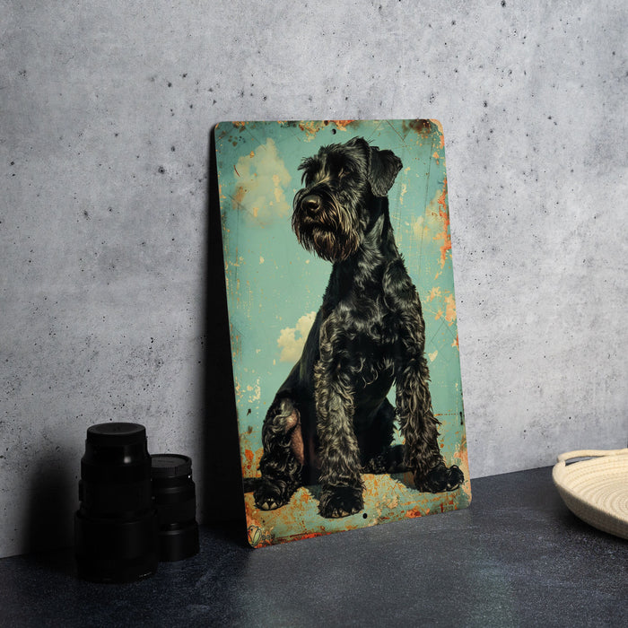 a black dog sitting on top of a table