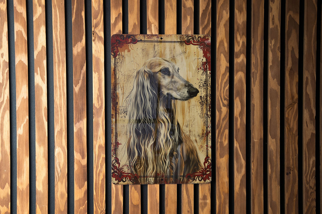 a painting of a dog on a wooden wall